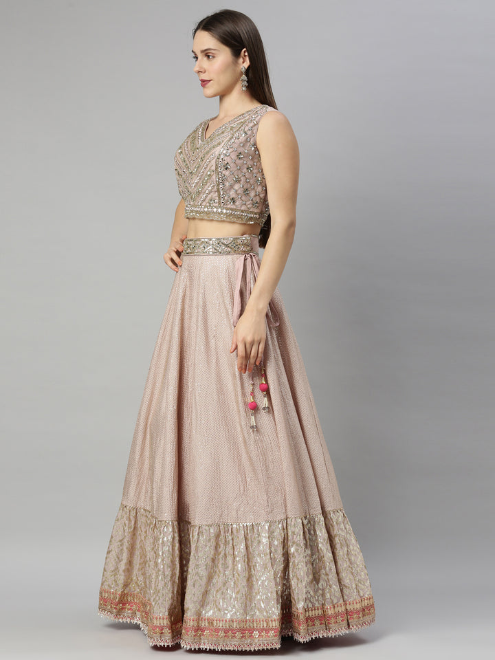 Neerus Pink silk embellished lehenga set - detail view 3