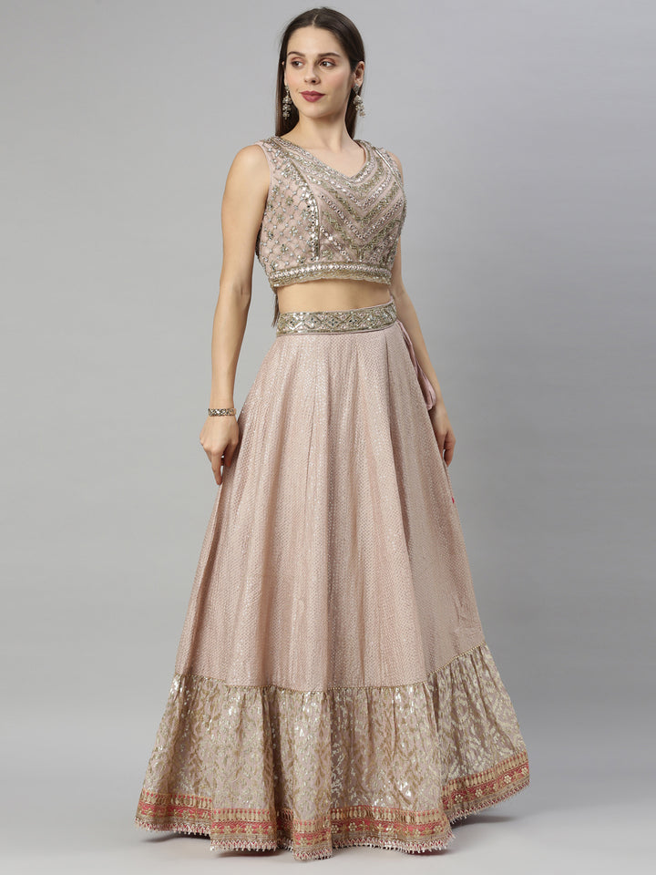 Neerus Pink silk embellished lehenga set - detail view 4