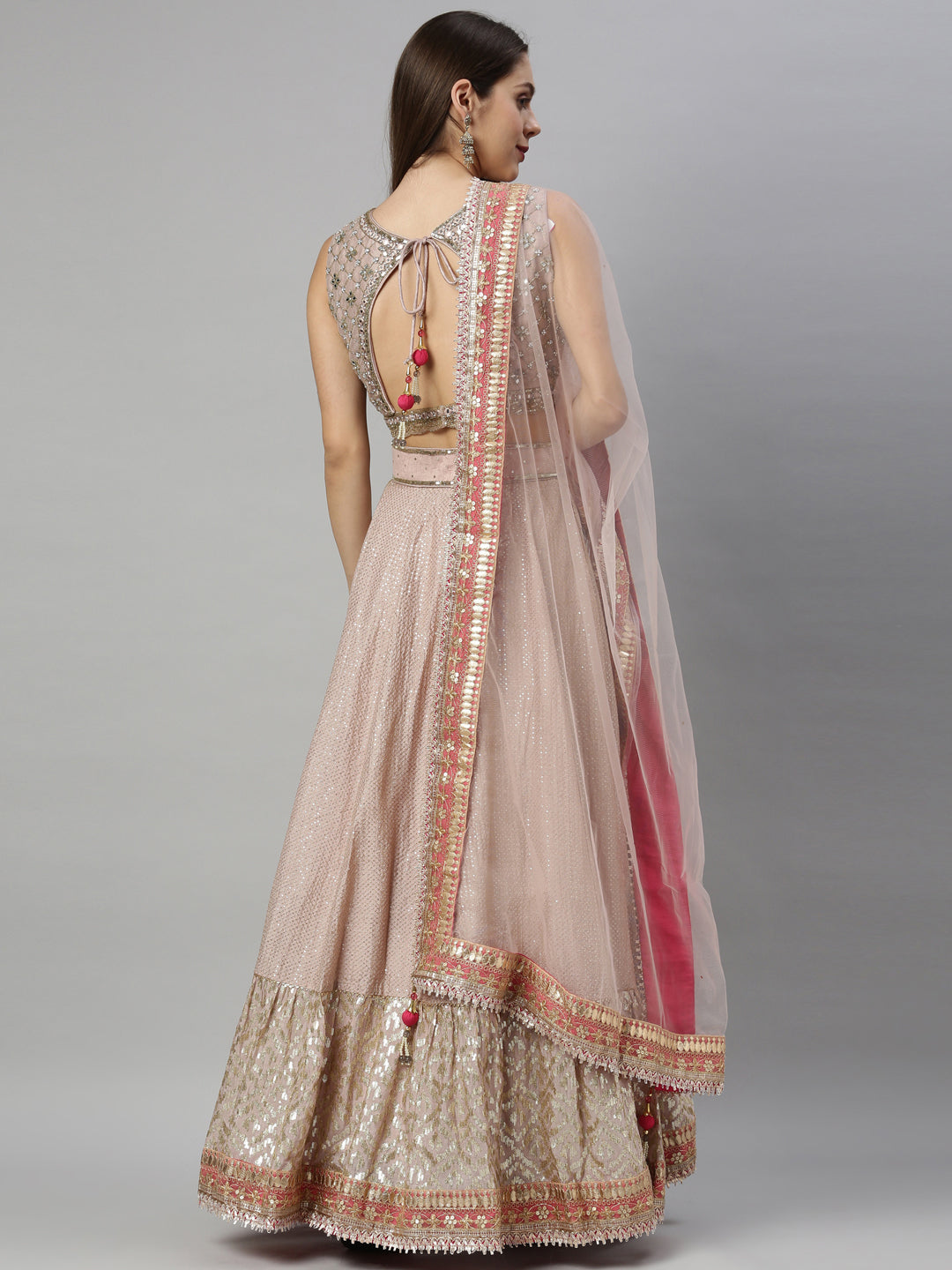Neerus Pink silk embellished lehenga set - detail view 5