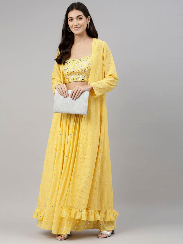 Neerus Yellow Color Georgette Fabric Suit-Fusion