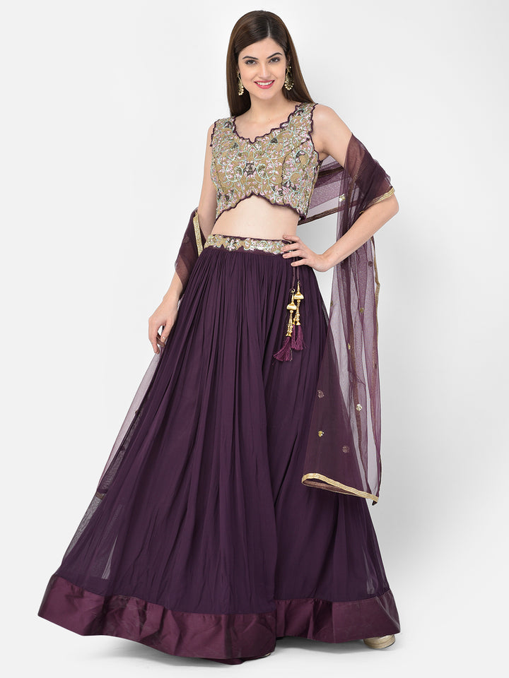 Neerus Maroon georgette embellished lehenga set - detail view 6