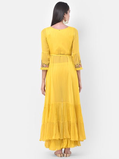 Neeru's Yellow Embroidered Top & Sharara Set With Jacket