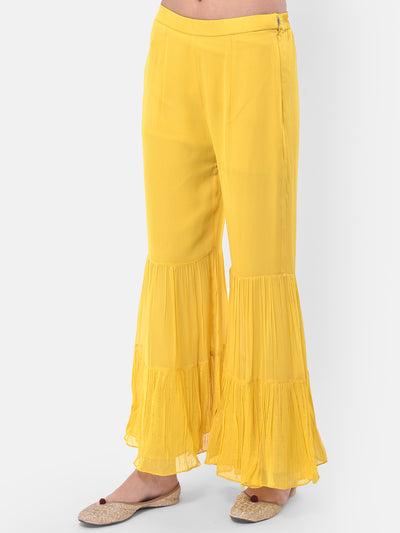 Neeru's Yellow Embroidered Top & Sharara Set With Jacket