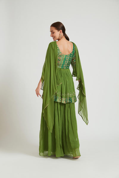 Neeru's Mehadi Green Color Georgette Fabric Salwar Kameez
