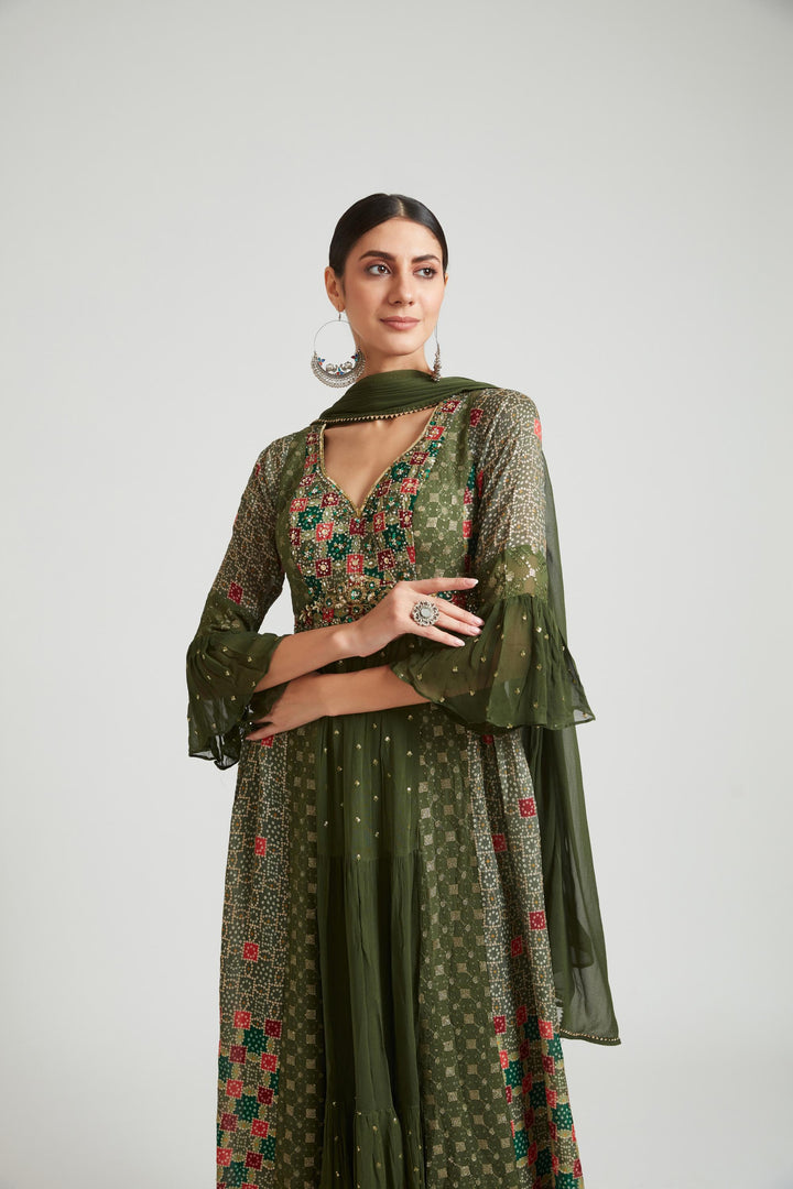 Neerus B Green Color Georgette Fabric Salwar Kameez