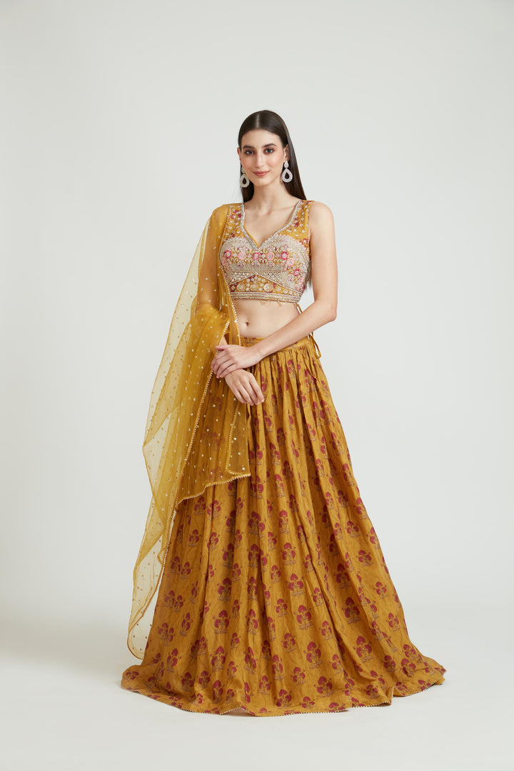 Neerus Green Color Georgette Fabric Lehenga Choli Set