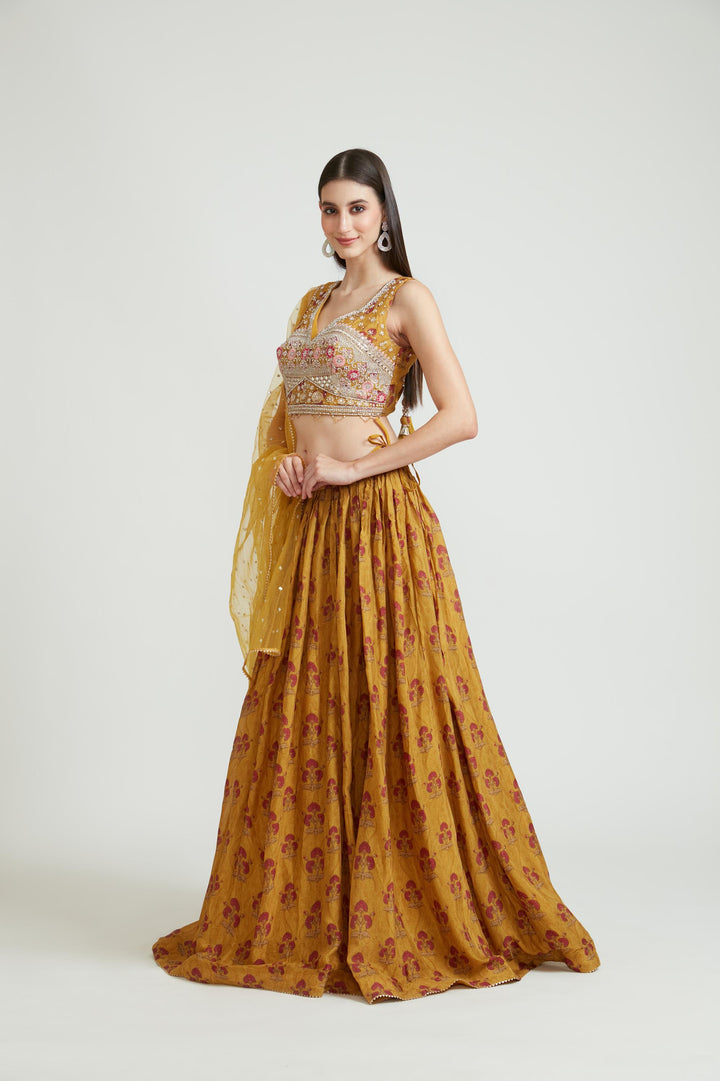 Neerus Green Color Georgette Fabric Lehenga Choli Set