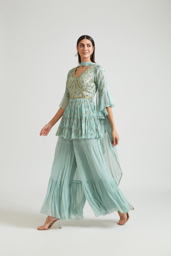 Neerus Green Georgette Kurta Set by Neerus - side view