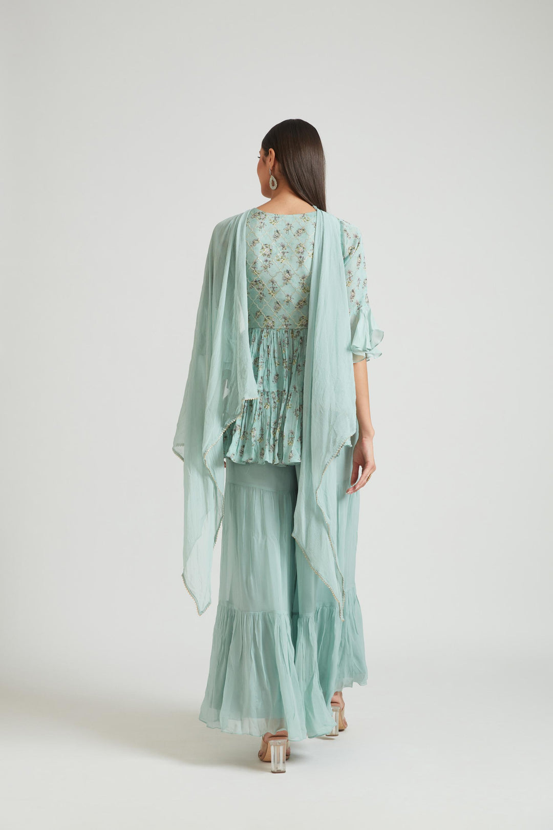 Neerus Green Georgette Kurta Set by Neerus - detail view 1