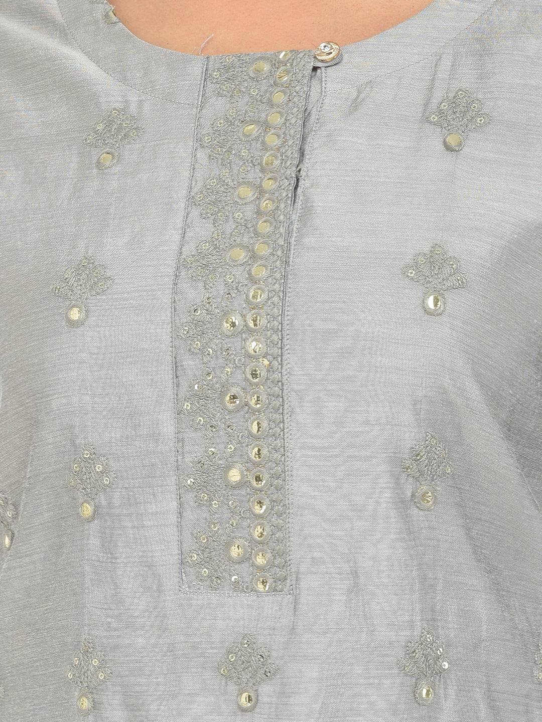 Neerus Grey Color Chanderi Fabric Salwar Kameez