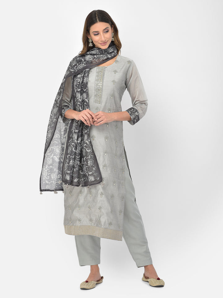 Neerus Grey Color Chanderi Fabric Salwar Kameez