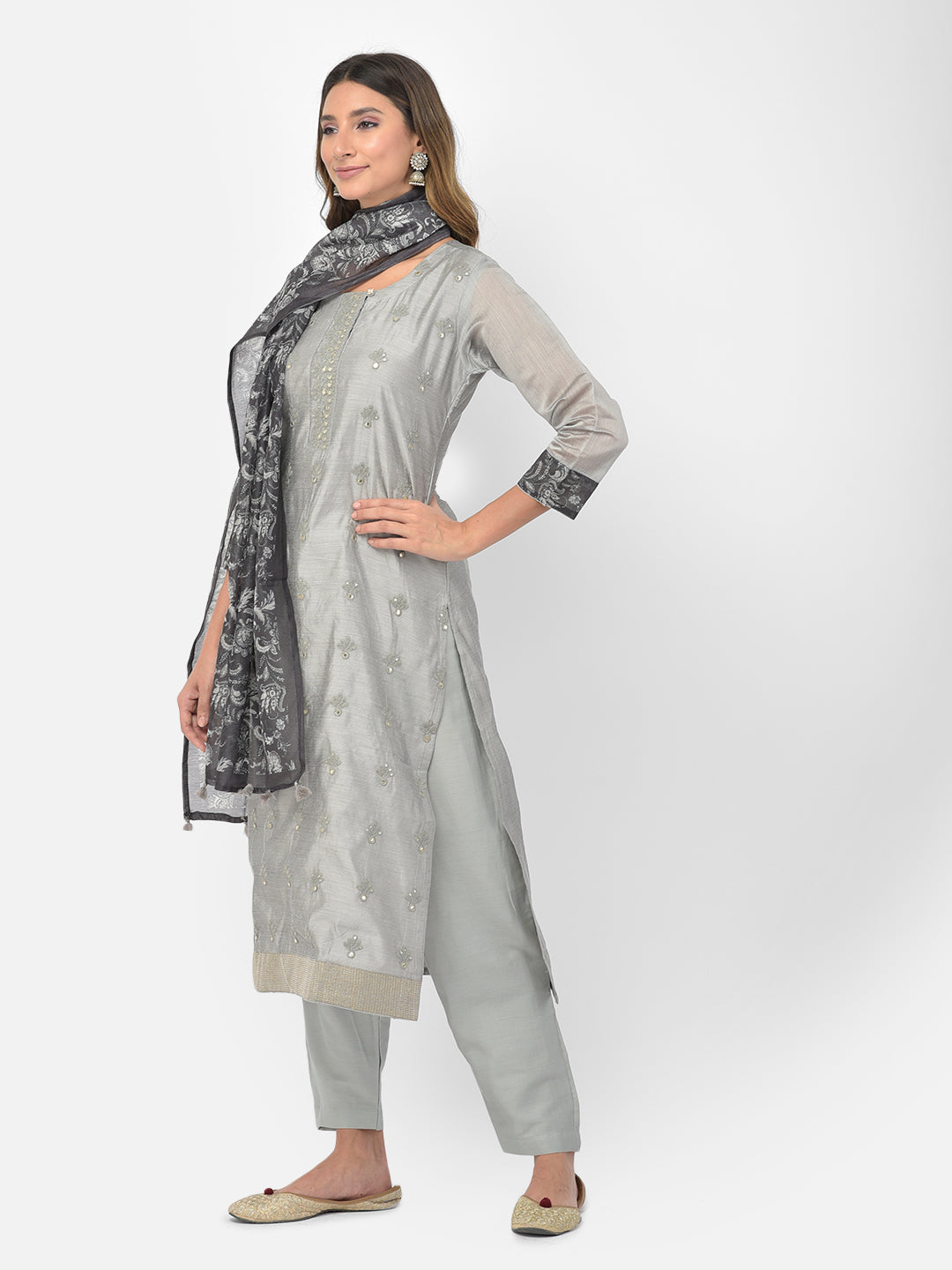 Neeru's grey color chanderi fabric salwar kameez