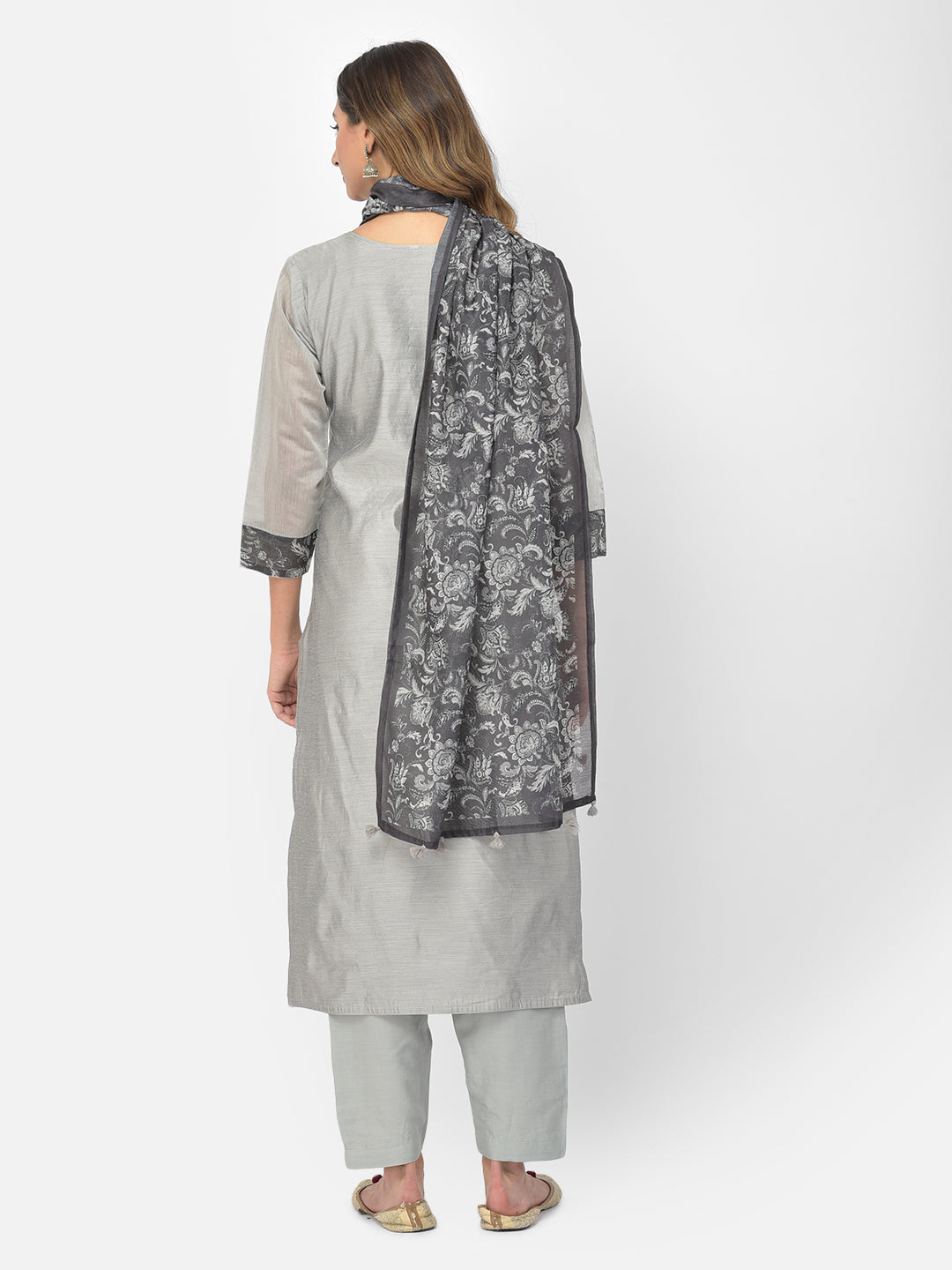 Neerus Grey Color Chanderi Fabric Salwar Kameez