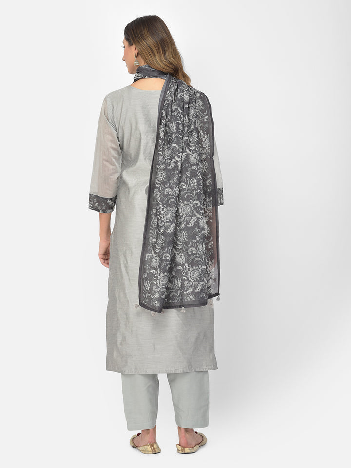 Neerus Grey Color Chanderi Fabric Salwar Kameez