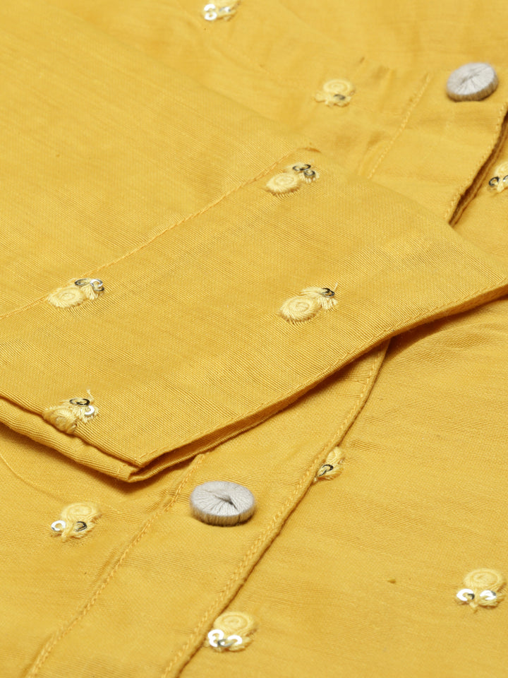 Neerus Mustard Color Chanderi Fabric Kurta Set