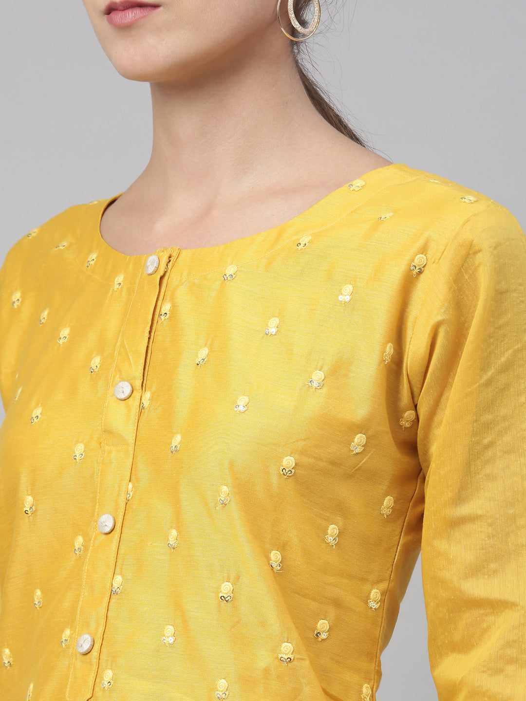 Neerus Mustard Color Chanderi Fabric Kurta Set