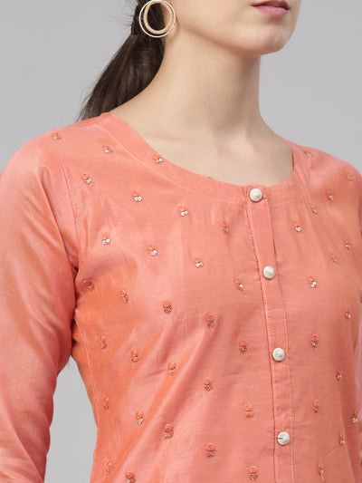 Neeru's Tomato Color Chanderi Fabric Kurta Set