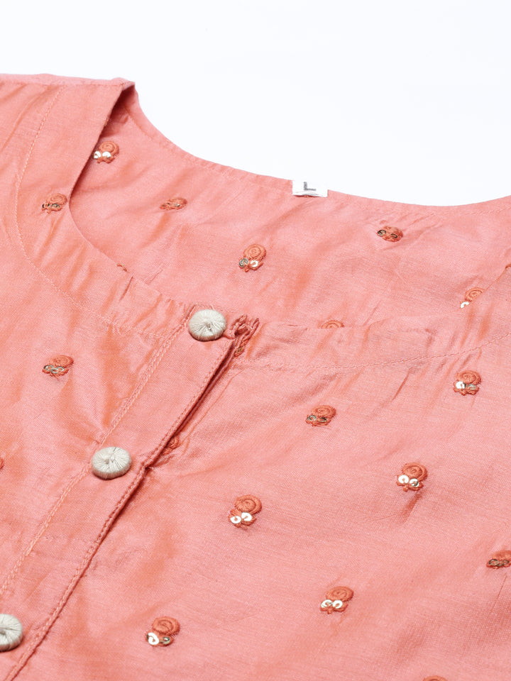 Neerus Red Chanderi printed kurta set - detail view 6