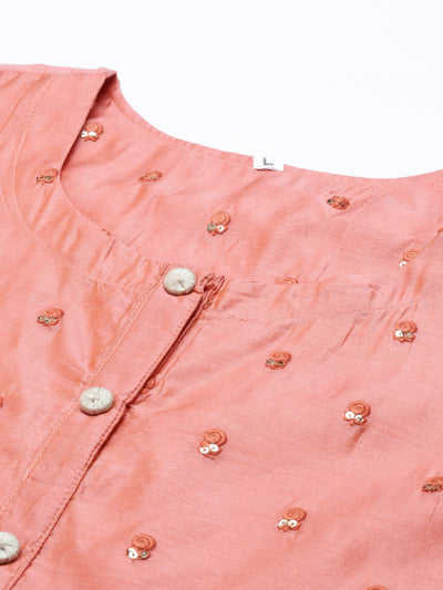 Neeru's Tomato Color Chanderi Fabric Kurta Set