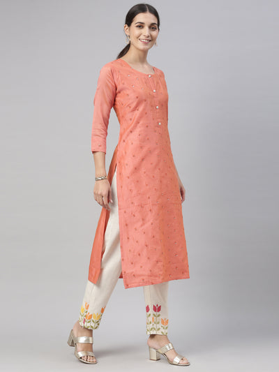 Neeru's Tomato Color Chanderi Fabric Kurta Set