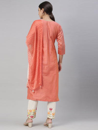 Neeru's Tomato Color Chanderi Fabric Kurta Set