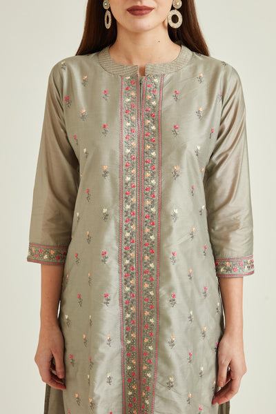 Neeru'S GREY Colour CHANDERI Fabric SUIT