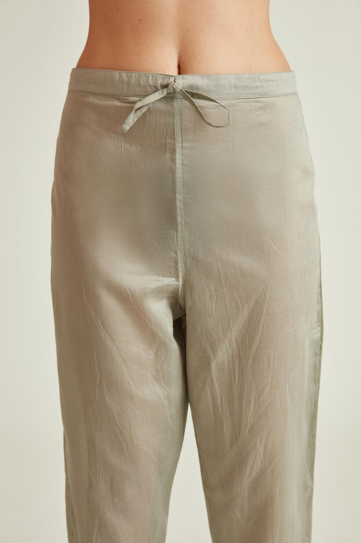 Neerus Grey Chanderi embroidered kurta set - detail view 3