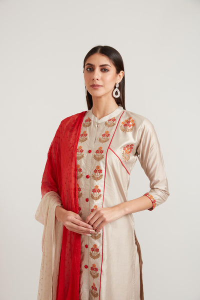 Neeru'S Beige Color Chanderi Fabric Suit Set