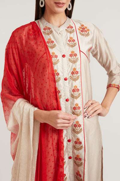 Neeru's Beige Color Chanderi Fabric Suit Set