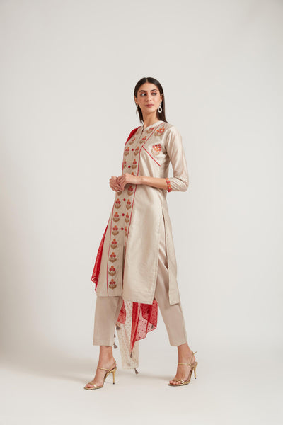 Neeru'S Beige Color Chanderi Fabric Suit Set