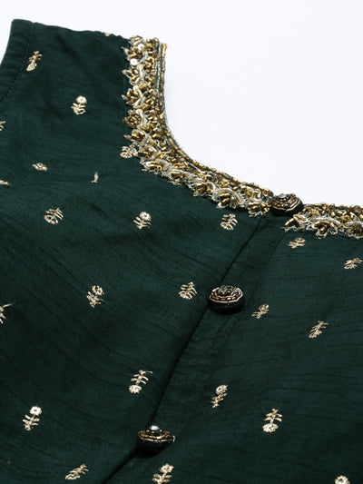 Neeru's Bottle Green Color Silk Fabric Suit-Short Anarkali