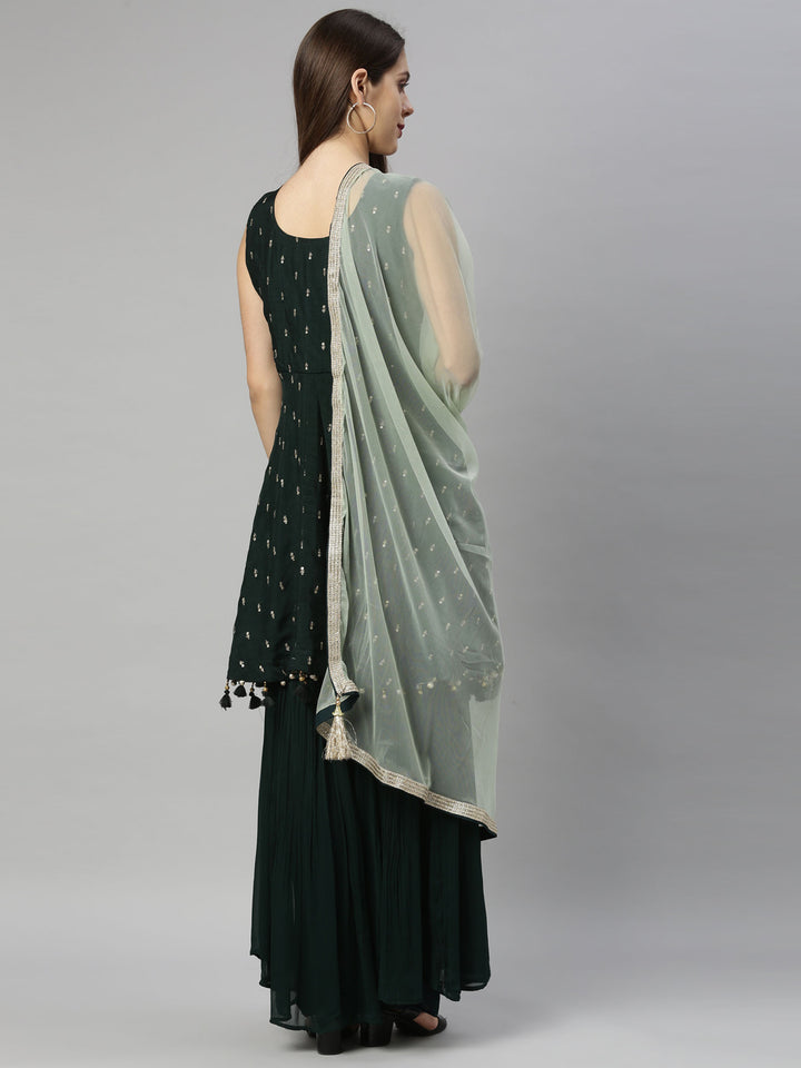 Neerus Bottle Green Color Silk Fabric Suit-Short Anarkali