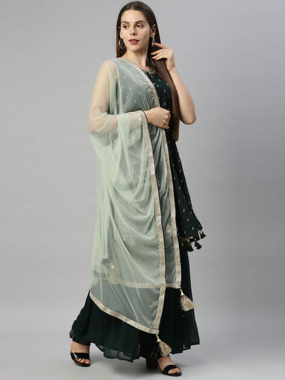 Neeru's Bottle Green Color Silk Fabric Suit-Short Anarkali