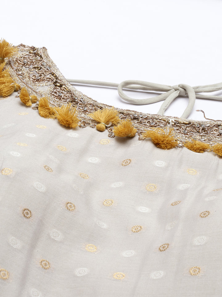 Neerus Grey Chanderi Anarkali suit set - detail view 1