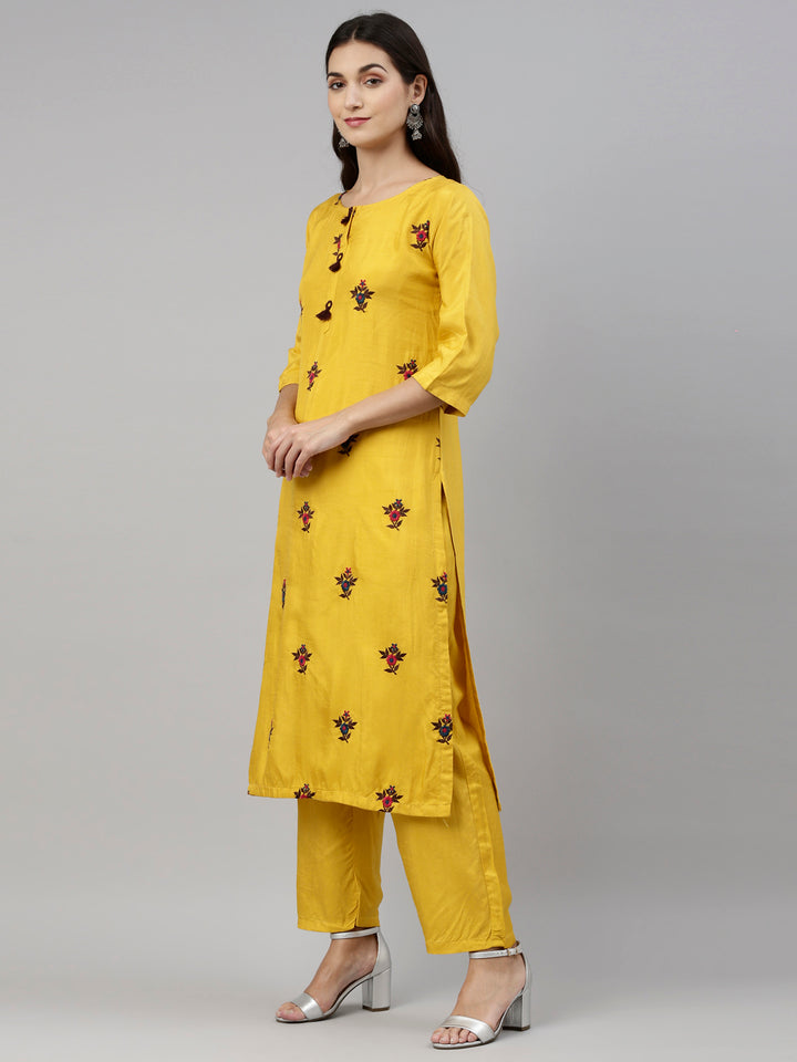 Neerus Yellow Color Silk Fabric Suit-Pant