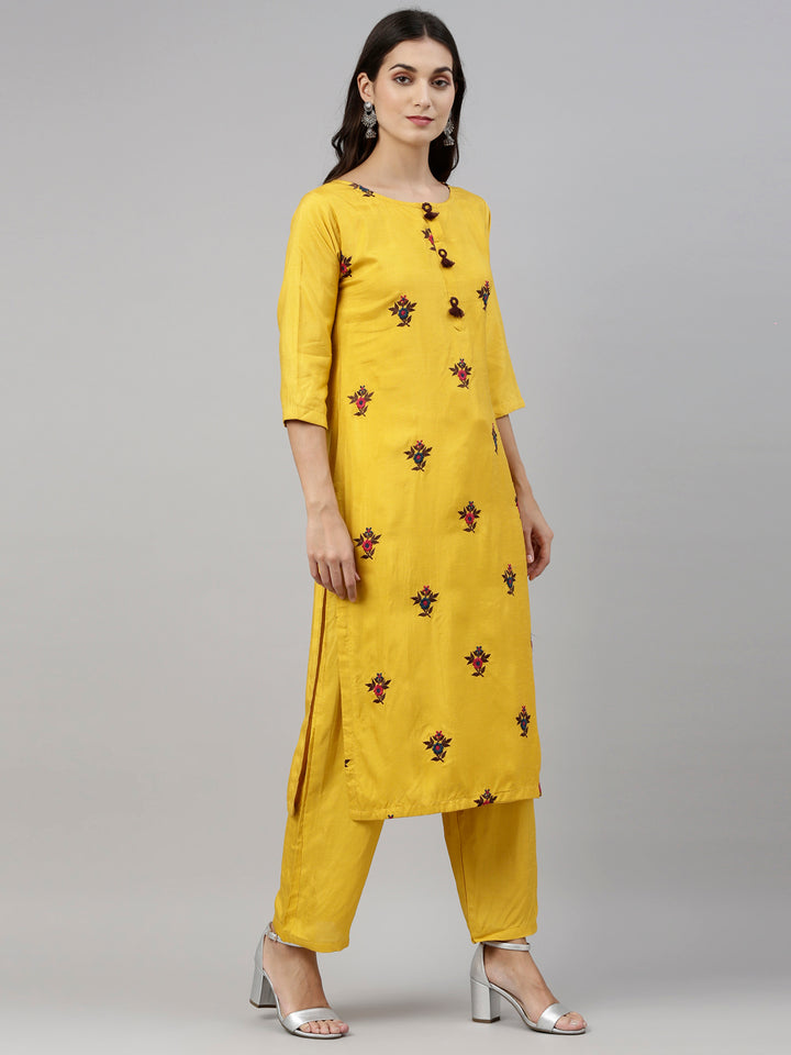 Neerus Yellow Color Silk Fabric Suit-Pant