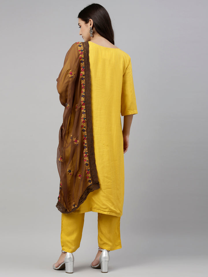 Neerus Yellow Color Silk Fabric Suit-Pant