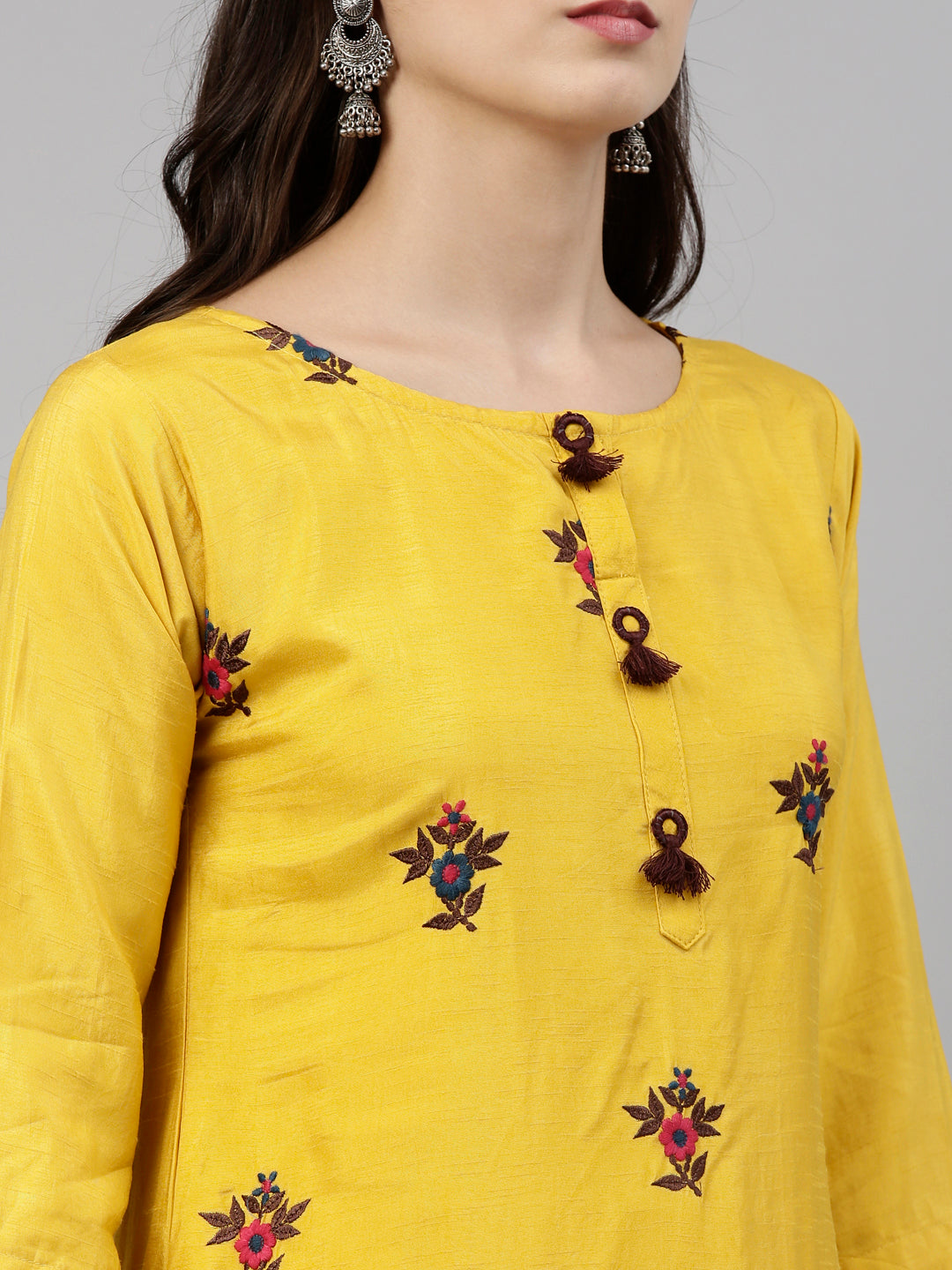 Neeru'S Yellow Color, Silk Fabric Suit-Pant