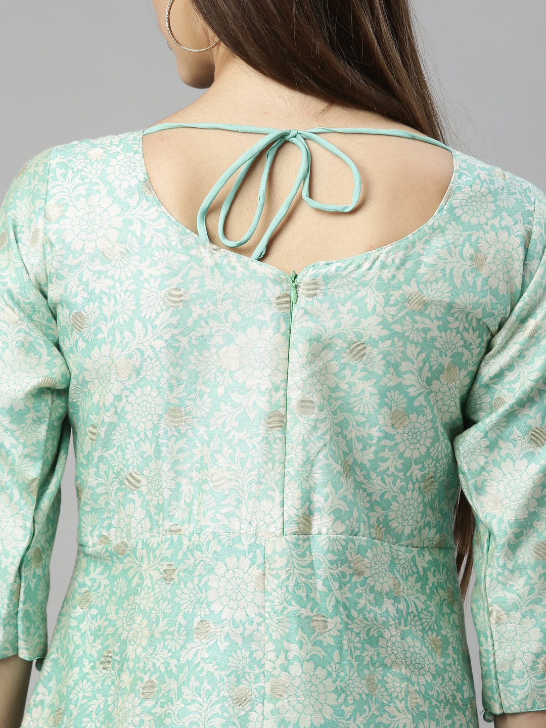 Neerus Green Chanderi Embroidered Anarkali Suit Set - detail view 3