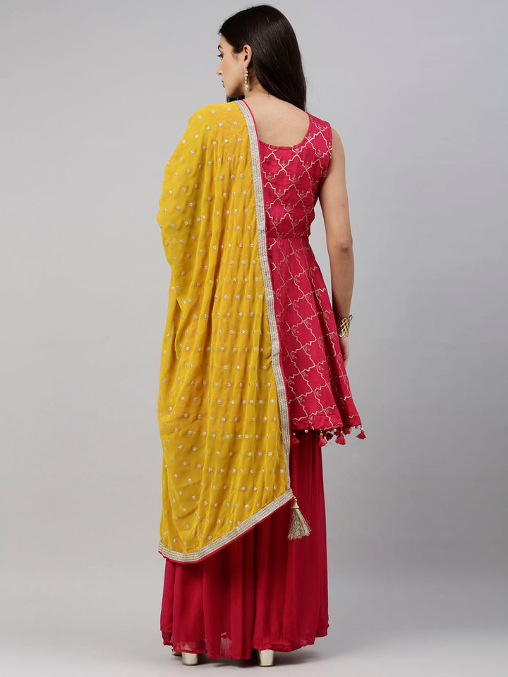 Neerus Pink Banarasi woven anarkali suit set - detail view 2