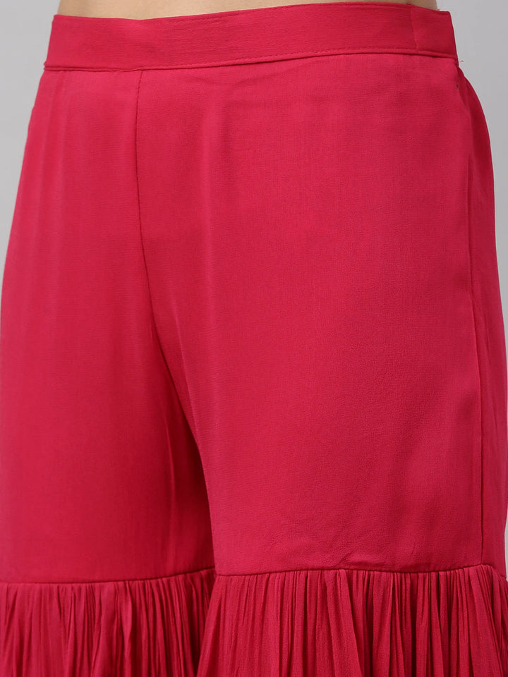 Neerus Pink Banarasi woven anarkali suit set - detail view 4