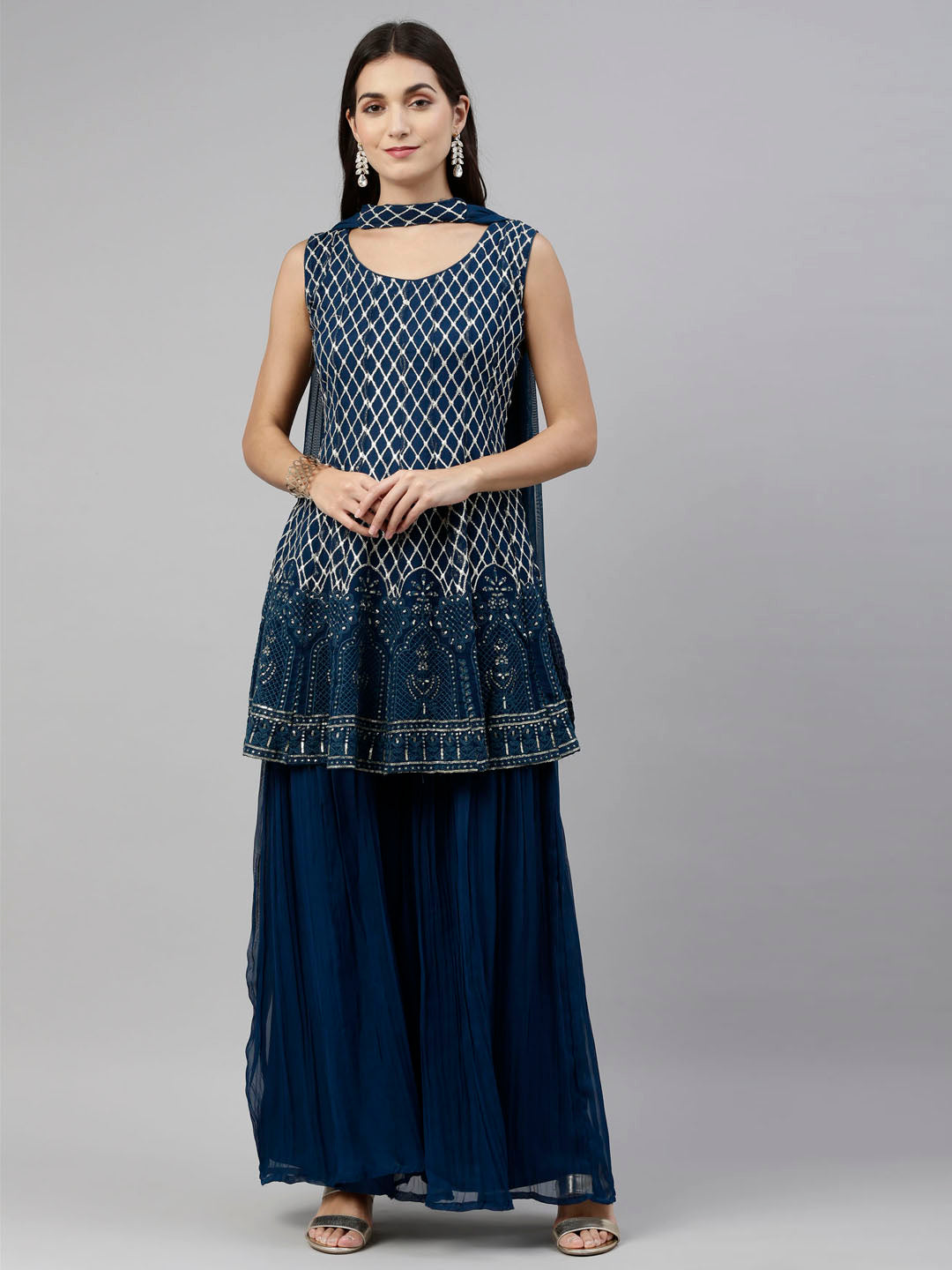 Neeru'S Blue Color, Georgette Fabric Suit-Short Anarkali