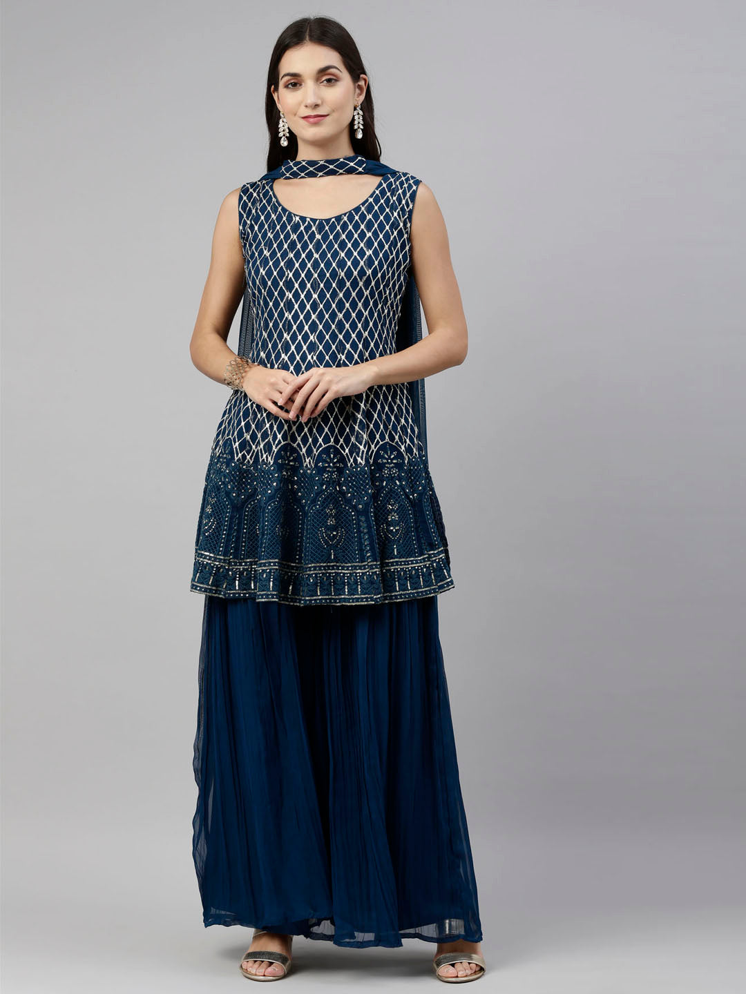 Neeru's Blue Color Georgette Fabric Suit-Short Anarkali