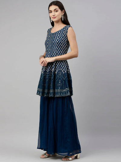 Neeru'S Blue Color, Georgette Fabric Suit-Short Anarkali