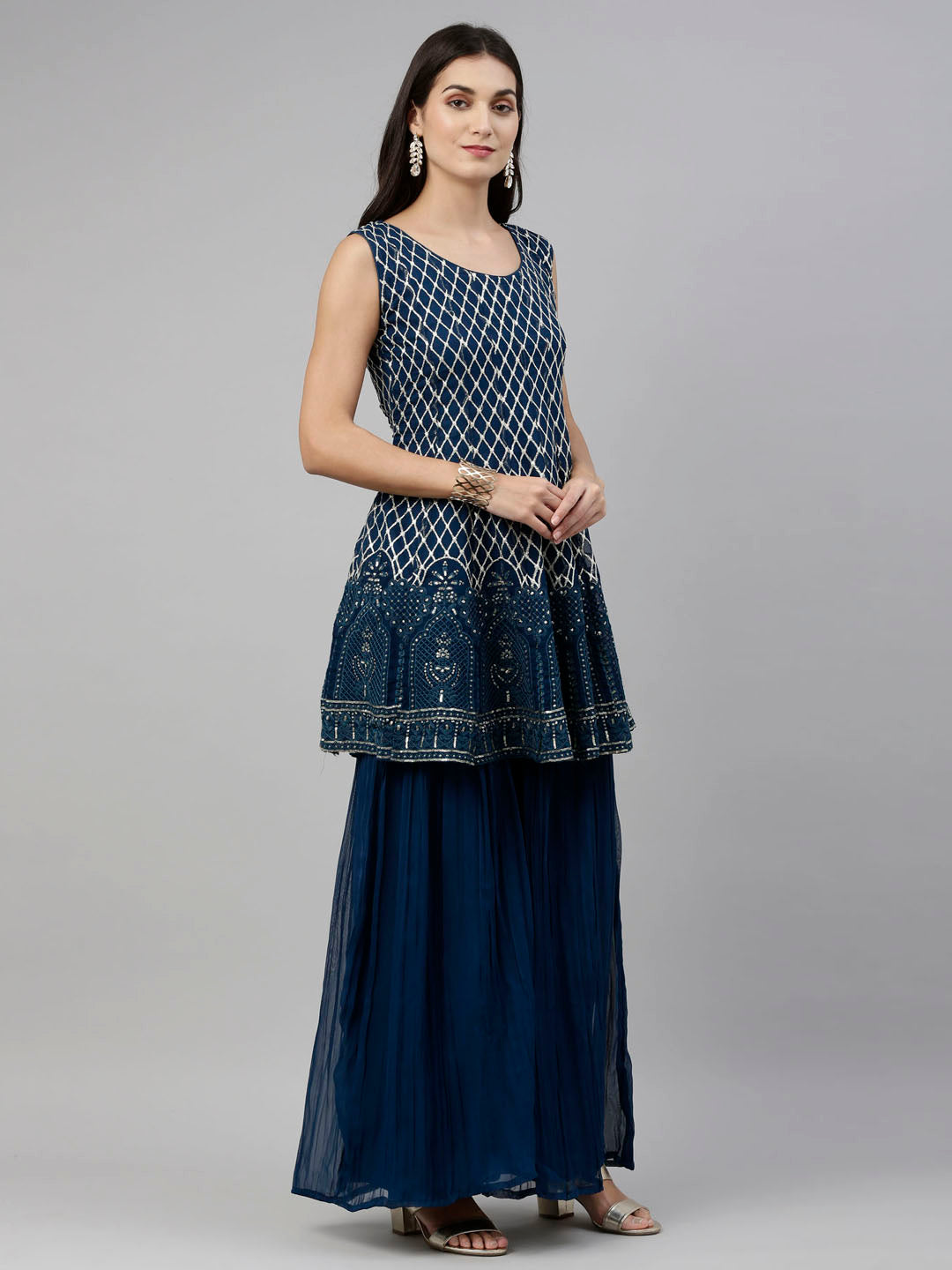 Neeru'S Blue Color, Georgette Fabric Suit-Short Anarkali