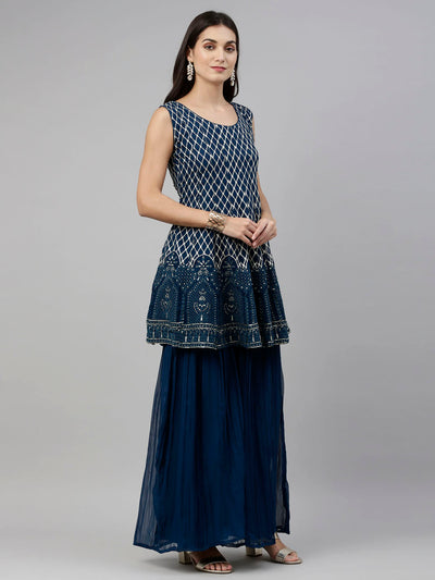 Neeru'S Blue Color, Georgette Fabric Suit-Short Anarkali