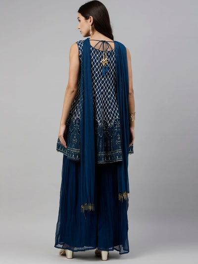 Neeru'S Blue Color, Georgette Fabric Suit-Short Anarkali