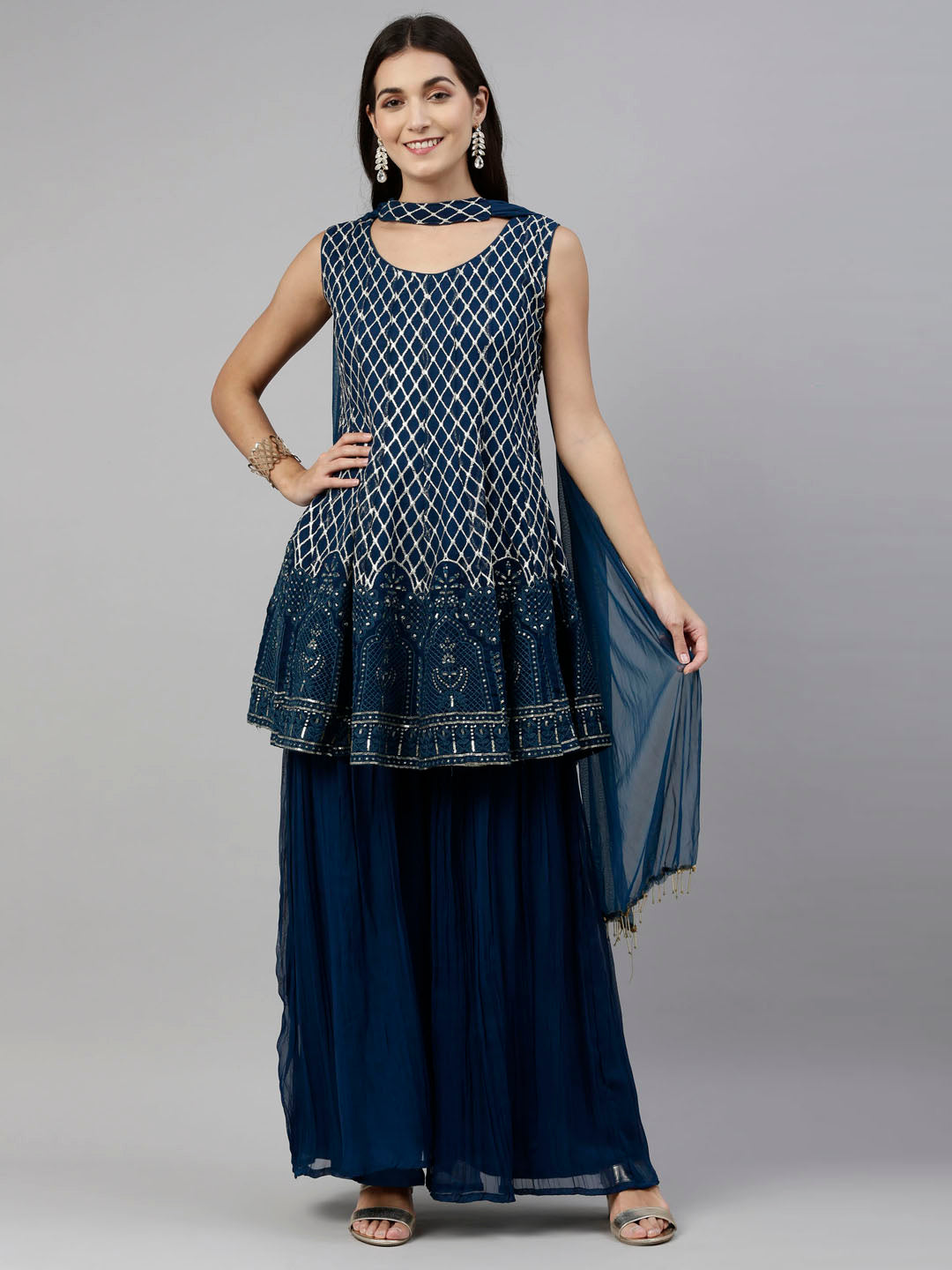 Neeru'S Blue Color, Georgette Fabric Suit-Short Anarkali