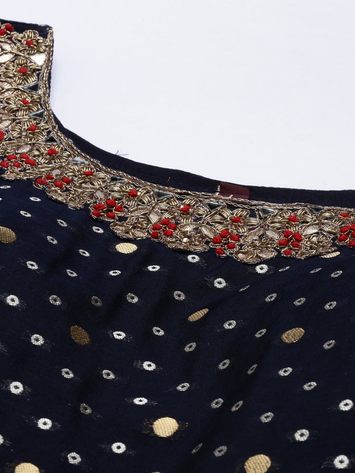 Neerus Blue Chanderi Embroidered Anarkali Suit Set - detail view 1