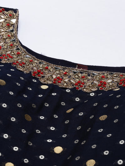 Neeru's Navy Blue Color Chanderi Fabric Suit-Anarkali